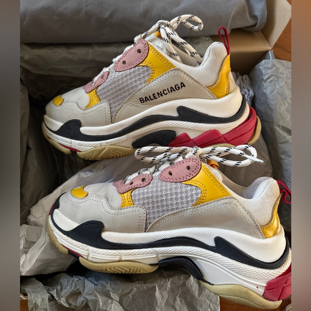 Balenciaga Triple S Yellow and Pink Accent Sneakers